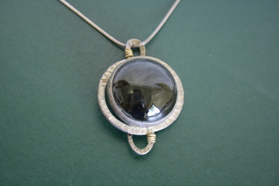 Sterling Silver Black Cabochon Necklace