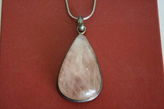 Sterling Silver Pink Teardrop Cabochon Necklace