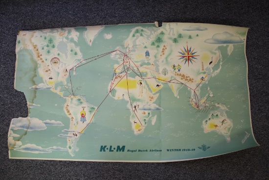 KLM Royal Dutch Airlines Winter 1948-49 Map