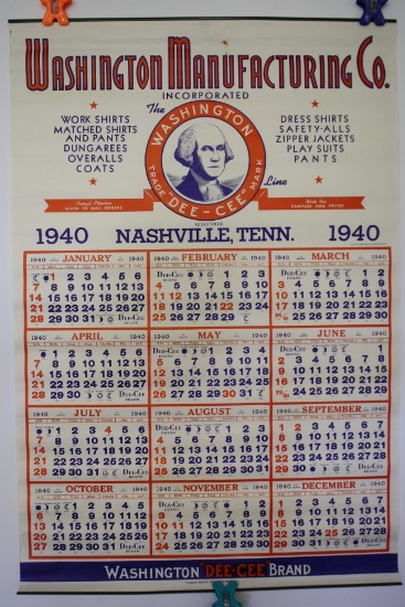 Washington Manufacturing Company 1940 Calendar