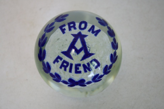 Masonic Paperweight "From 'A' Friend"