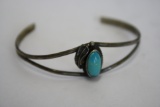 Sterling Silver Bracelet with Blue Stone and Feather Detail