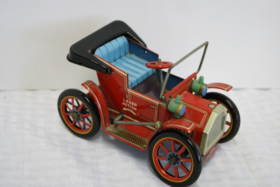 Japan Modern Toys Tin Lithograph Car with Working Lever Action