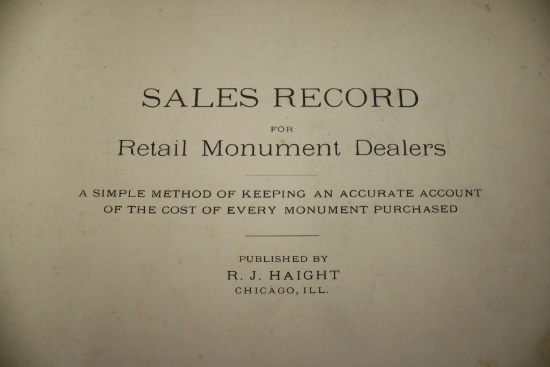 Monument Dealers Sales Record 1880's- 1909