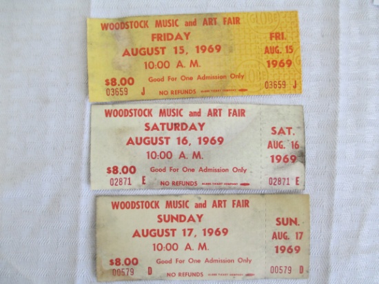 Woodstock Music & Art Fair 1969 Unused Day Passes with COA