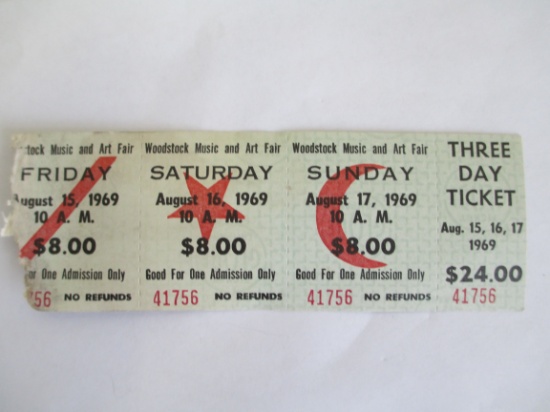 Woodstock Music & Art Fair 1969 Unused 3-Day Passes B