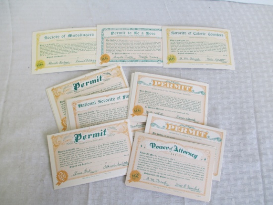 Comical Vintage Permits- Gag Gift- Lot of 17