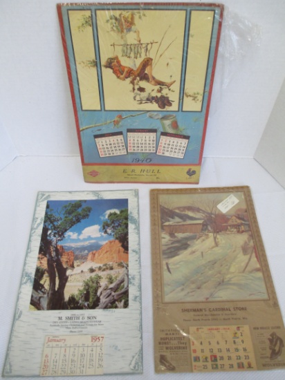 Lot of 3- 1940's & 1950's Advertising Calendars