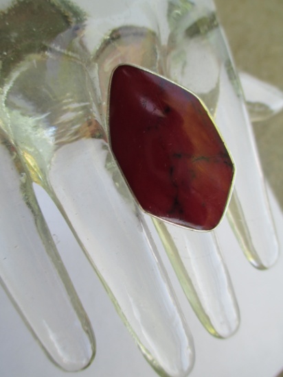Sterling Silver Red Cabachon Statement Ring