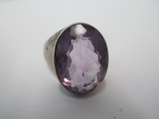 Sterling Silver Ring with large Amethyst Colored Stone