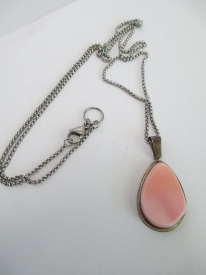 Sterling Silver Pink Cabochon Pendant Necklace