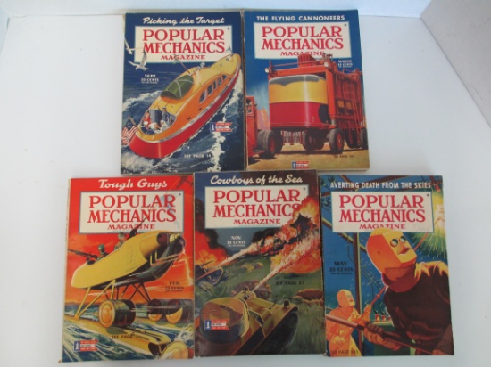 Lot of 5- 1940's Popular Mechanics Magazines