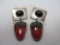 Sterling Silver Onyx & Red Cabochon Earrings