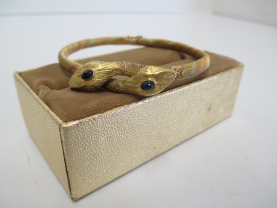 14K Tri-Colored Gold Mesh Bracelet w/ Two Snake Heads