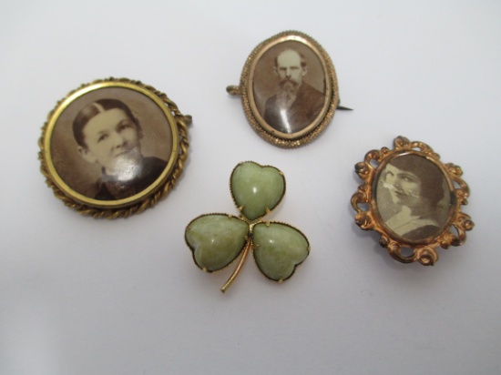 Portrait Brooches & Austrian Green Clover Pin