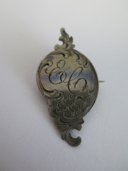 Victorian Sterling Silver Monogrammed Lapel Pin