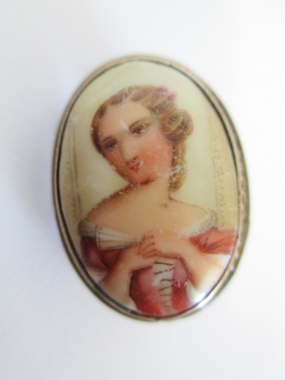 Antique German Miniature Handpainted Portrait Pin