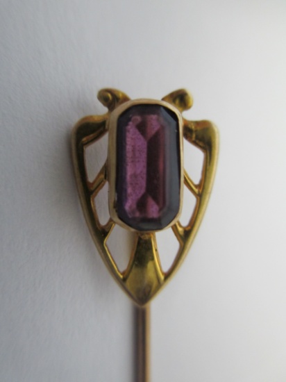 14K Gold Hat Pin- Amethyst Embellished Shield