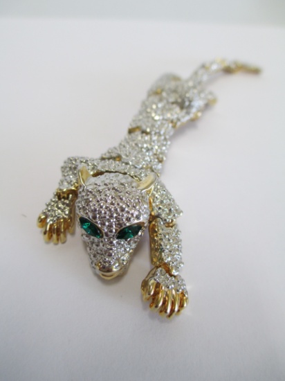 Rhinestone Articulated Tiger Shoulder Brooch