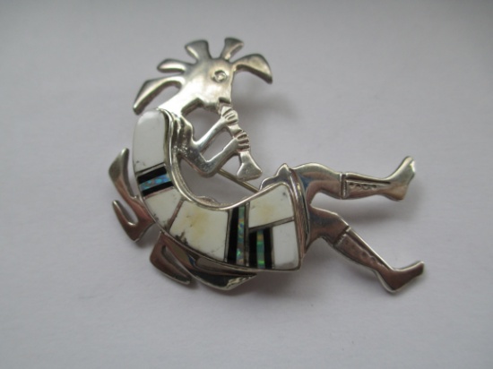 Sterling Silver Kokopelli Brooch with Inlay