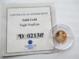 Solid Gold Eagle Replica Coin with COA