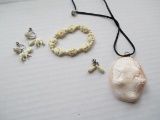 Signed Cameo Necklace and Natural Jewelry
