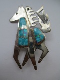 Signed Sterling Silver Horse with Turquoise & Moonstone Inlay