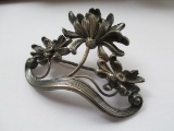 Sterling Silver Large Victorian Floral Brooch