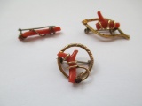 Victorian Coral and Rolled Gold Pins- Lot of 3