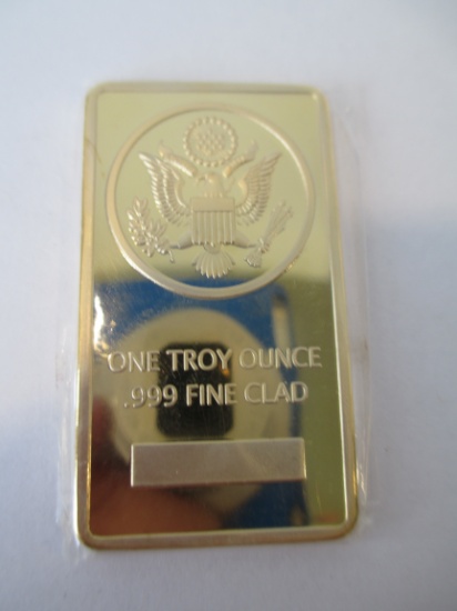 One Troy Ounce Gold Plated Silver Bar with Presidential Seal