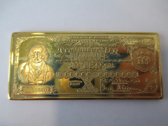 One Troy Ounce  Gold Plated Silver Certificate Bar