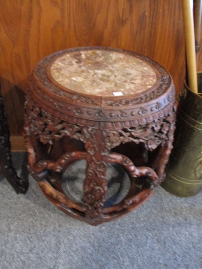 Intricately Carved Barrel Style Side Table (matches lot 213)