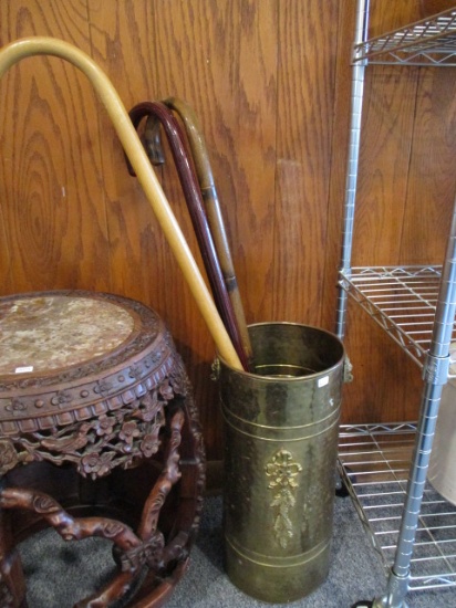Brass Umbrella/Cane Stand with Three Canes