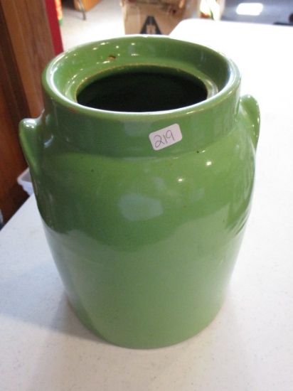 10" Green Stoneware Cookie Jar