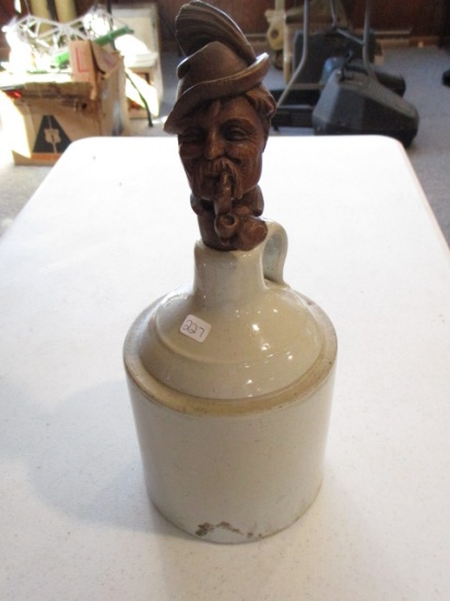 Half Gallon Stoneware Jug with Cork Bottle Topper Figure