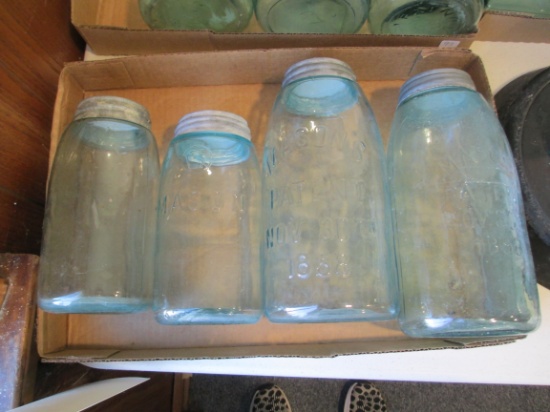 Lot of 4- Early Embossed Mason Jars
