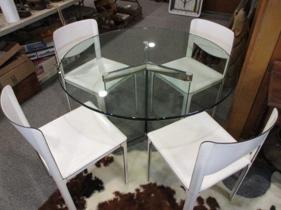 Special Item!!! Matteo Grassi Italian Leather Chairs and Glass Table Set