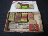 Vintage Tack Boxes with Contents in an Alcazar Cigar Box