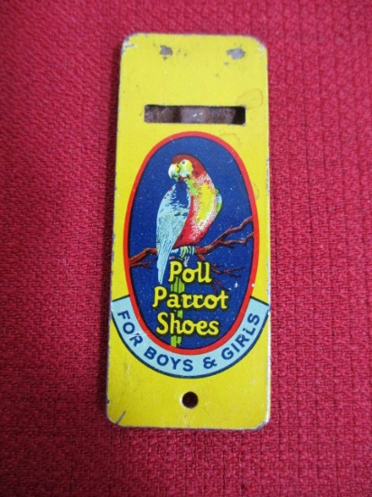 Poll Parrot Shoes Tin Lithograph Store Premium Whistle