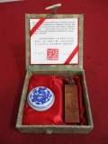 Oriental Hand Carved Seal Stone Stamp in Original Box