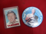 TOPPS 1967 Mickey Mantle Trading Card and BONUS Mickey Mantle Button