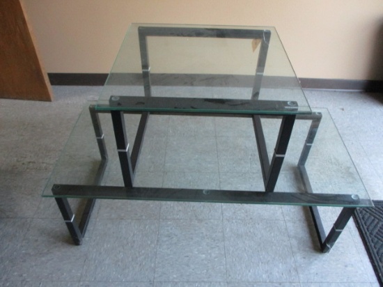 Pair of Black Tempered Glass Coffee & End Table