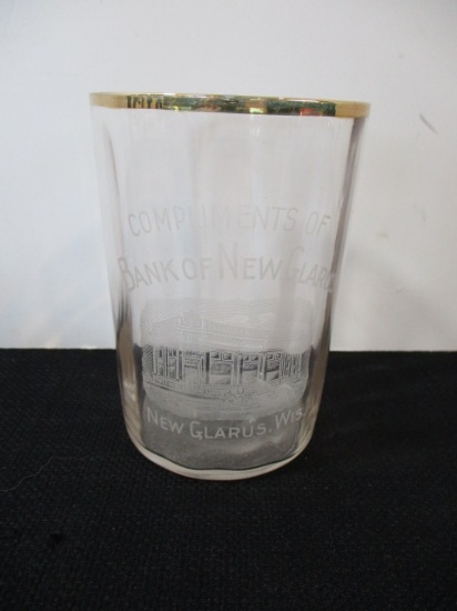 Bank Of New Glarus WI Pre-Prohibition Etched Advertising Glass