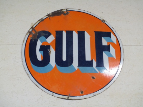 Gulf Porcelain Two Sided Dealer Sign