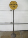 Early Two Sided Steel Cab Stand w/ Embossed Cast Iron Base