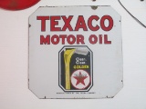 Texaco Golden Motor Oil Hexagon Porcelain Advertising Sign
