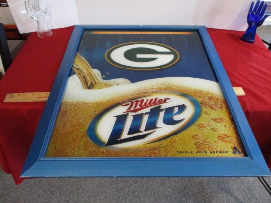 Miller Lite/Green Bay Packers Official Sponsor Framed Advertising Mirror