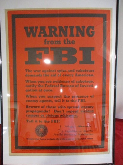 1943 WWII F.B.I. Warning Poster