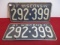 1937 Wisconsin License Plates-Matching Pair