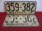 1934 Wisconsin License Plates-Matching Pair